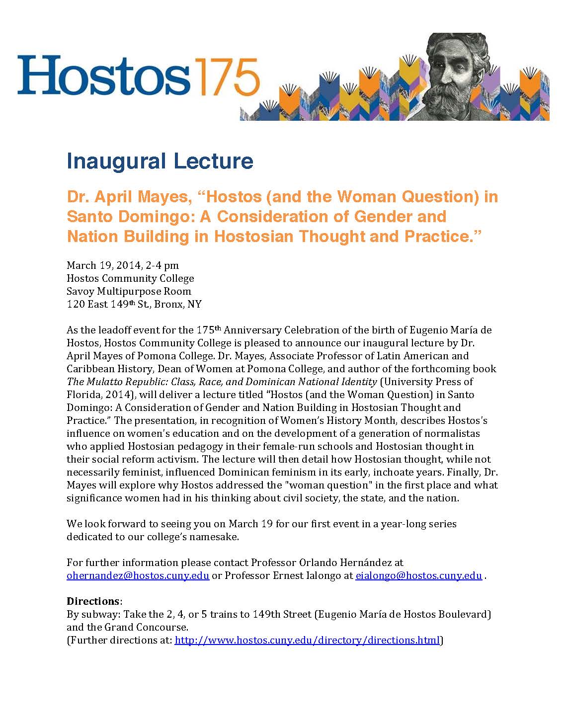 Hostos 175 Inaugural Lecture April Mayes Revised